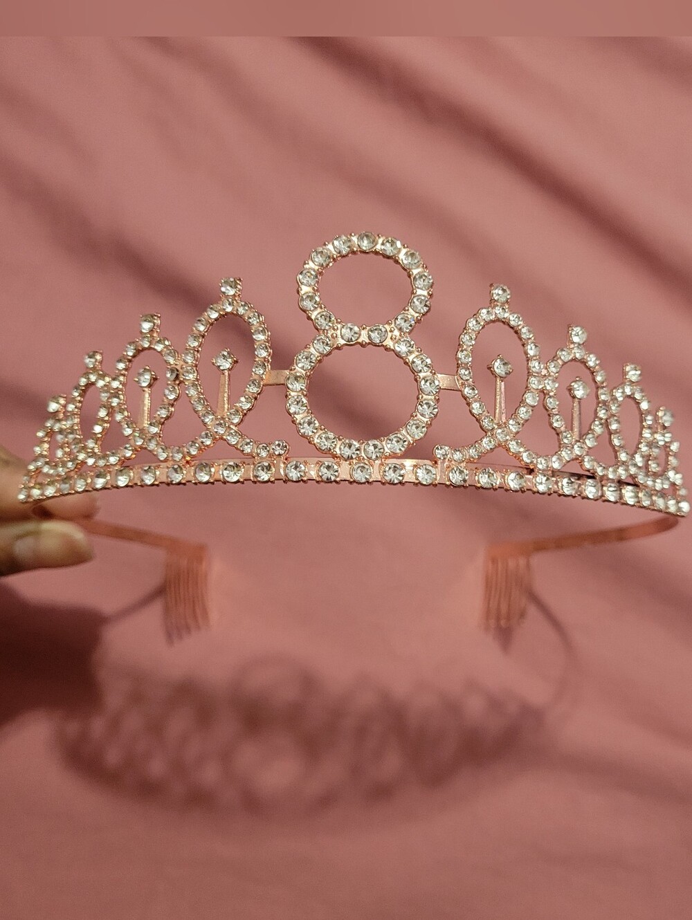 Rose Gold Crystal '8' Tiara Headband And Sash Girls' Birthday Accessory
